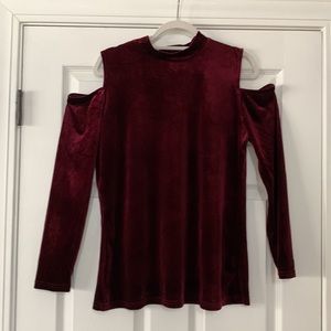Velvet Shoulder Cut-out Mock Neck Top
